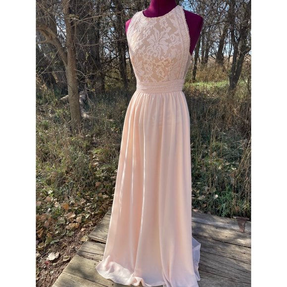 LuLus Pink Blush Maxi Formal Dress Lace Top Chiffon Skirt XS - Picture 8 of 13